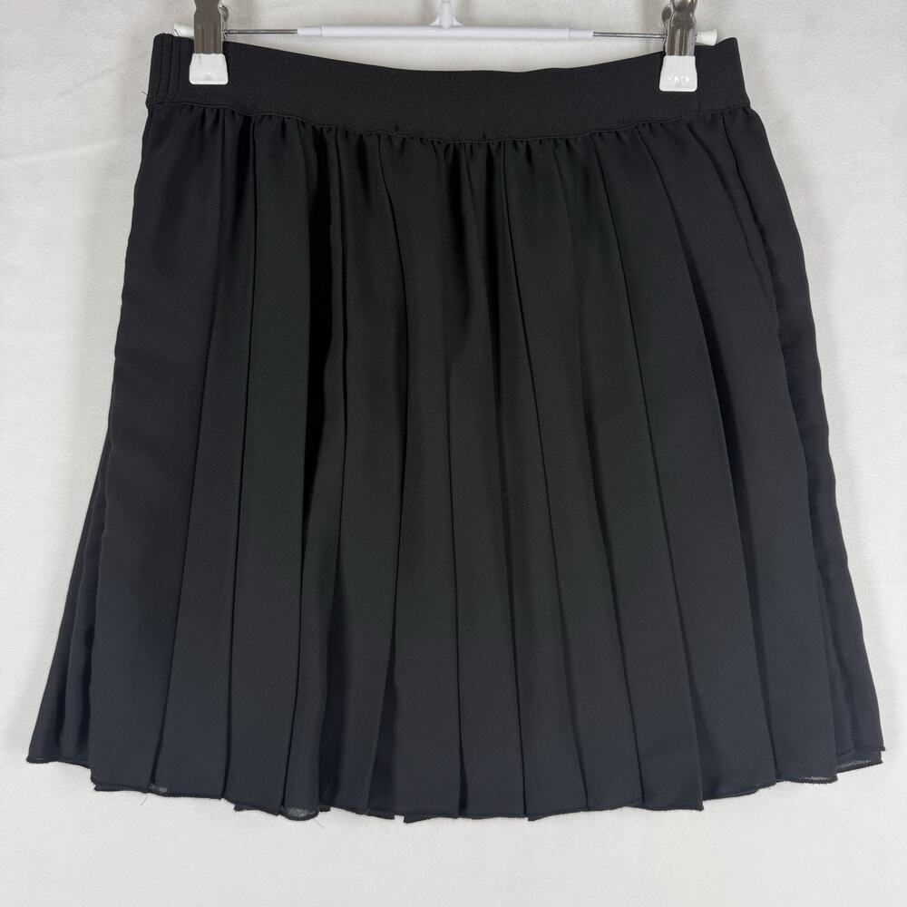 See You Monday Women L Black Pleated Mini Skirt Wide Waistband Flowy